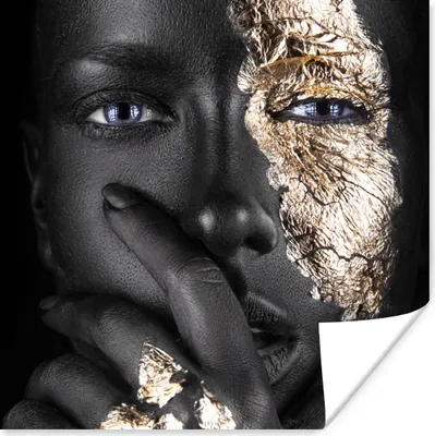 Produktbild von MuchoWow® Poster Frau - Gold - Schwarz - Make-up - Luxus 100x100 cm - Babyzimmer