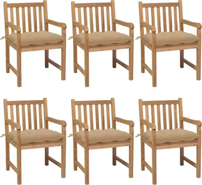 Produktbild von Gartenstühle 6 Stk. mit Beigen Kissen Massivholz Teak