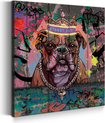 Produktbild von Street Art Bulldogge Graffiti Leinwandbild Wandbild Kunstdruck XL Wanddeko: 100x100x4cm