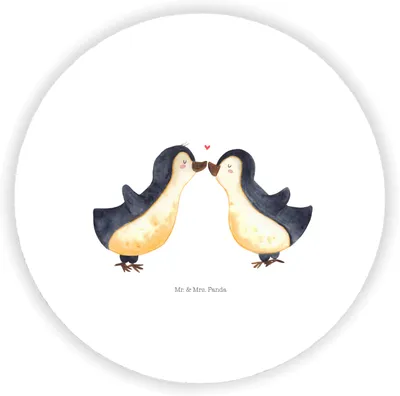 Produktbild von Mr. & Mrs. Panda Rund Magnet Pinguin Liebe - Weiß - Geschenk, Verlobung, rundmagnet, Freundin, Vertraut, Kühlschrankmagnet, Hochzeitstag, whiteboardmagnet, zettelhalter