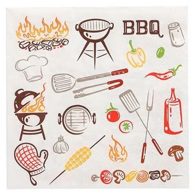 Zdjęcie produktu dla 200 serwetek Papstar, 3-warstwowych, składanych na 1/4, 33 cm x 33 cm Time for BBQ 89719