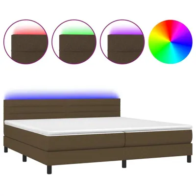 Image de vidaXL Lit Boxspring avec matelas & LED Marron foncé 200x200 cm Tissu