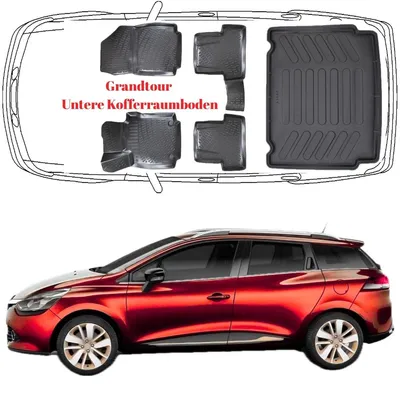 Produktbild von 3D Auto Fußmatten & Untere Kofferraumwanne Set Kompatibel mit Renault Clio IV Grandtour 2012-2020