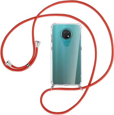 Produktbild von Handykette Backcover-Schutzhülle mit Band (Metall silberfarben) für Nokia 6.2 / 7.2 - rot