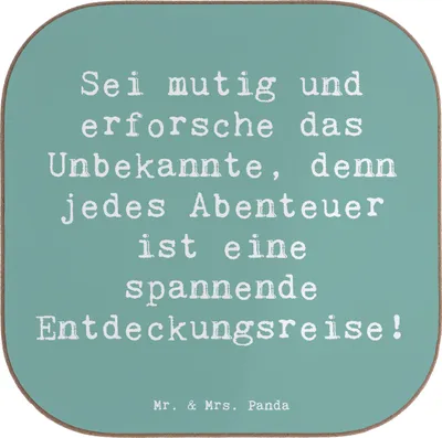 Produktbild von Mr. & Mrs. Panda Holzuntersetzer Spruch Unbekannte Orte erkunden - Meeresbrise - Geschenk, Geheimnisse entdecken, Coaster, Trost, Geschenkideen, Untersetzer Gläser, für