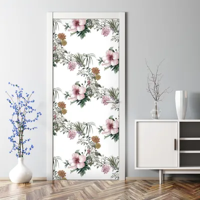Produktbild von Dekorative Abnehmbarer Wandsticker Türtapete selbstklebend Klebefolie Aquarell Hibiskus 85 x 200 cm