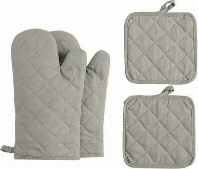 Produktbild von INF Baumwoll-Ofenhandschuhe und Topflappen Set - Hitzebeständige Handschuhe, 4-teilig Grün