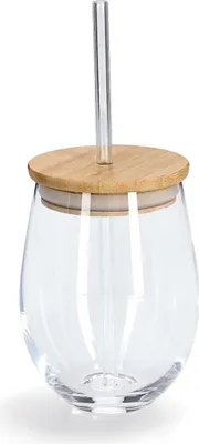 Produktbild von ZELLER 19647 Trinkglas mit Bambusdeckel und Glasstrohhalm, Ø 9,2 x 12,6 cm