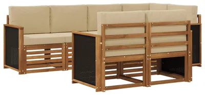 Image de Ensemble de canapés d'angle vidaXL, 6 pièces, bois d'acacia massif naturel et polyester
