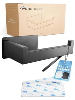 Image de Distributeur de papier toilette sans percer [Avec frein de déroulement] Acier inoxydable - Argent & Noir - Distributeur de papier toilette - Distributeur de papier toilette sans percer - Support de papier WC - Porte-rouleau toilettes salle de bain noir
