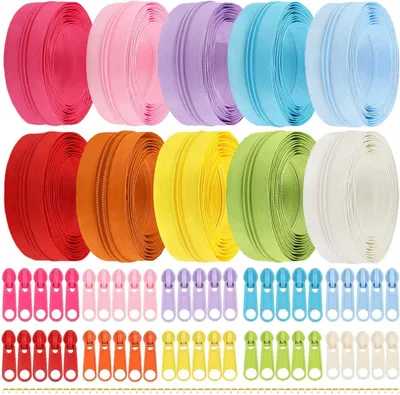 Imagen del producto de Cierres de cremallera de nylon, separables, 30 metros, 10 colores, 50 tiradores, para coser