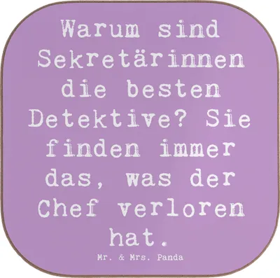 Produktbild von Mr. & Mrs. Panda Tischuntersetzer Spruch Sekretärin Detektiv - Lavendeltraum - Geschenk, Organisationstalent, Holzuntersetzer, Geschenke für Berufstätige, Büroalltag