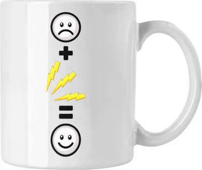 Produktbild von Trendation - Elektriker Tasse Geschenk für Elektroniker Lustige Geschenkidee :( + Elektrik = :) Geburtstag (Weiß)