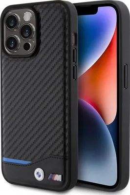 Produktbild von BMW Leder Carbon Blue Line - iPhone 15 Pro Max Hlle (Schwarz)