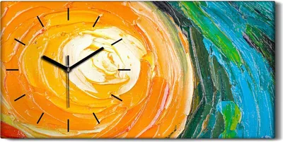 Produktbild von Küche Wohnzimmer Wand Leinwand Uhr 60x30 Kunst Abstrakte Malerei von Kreisen - schwarze Hände
