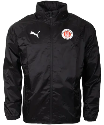 Produktbild von FC St. Pauli PUMA All-Weather Jacke, Offizieller Fanartikel, Schwarze leichte Jacke mit Vereinswappen, 100% Recyceltes Polyester