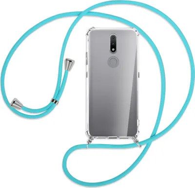 Produktbild von Handykette Backcover-Schutzhülle mit Band (Metall silberfarben) für Nokia 2.4 - türkis