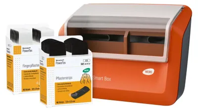 Produktbild von WERO Smart Box® Pflasterspender gefüllt mit PowerTex Pflaster