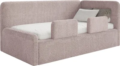 Produktbild von Selsey Fanko – Kinderbett 90x200 cm mit Rausfallschutz, Matratze, Kopfteil rechts, Plüsch, Puderrosa