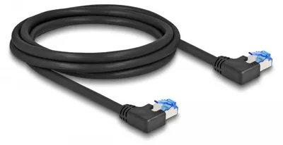 Produktbild von Delock - Patch-Kabel - RJ-45 (M) links gewinkelt zu RJ-45 (M) links gewinkelt - 2 m - 6 mm - S/FTP - CAT 6a - geschirmt, halogenfrei - Schwarz