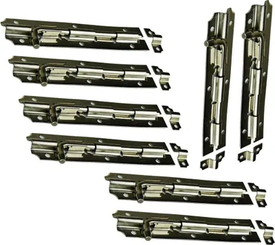Produktbild von 8er Set Schubriegel 153mm aus Edelstahl - 8 Stück Türriegel - Torriegel - Türbeschlag - Bolzenrigel - Überfalle in der Farbe - Silber