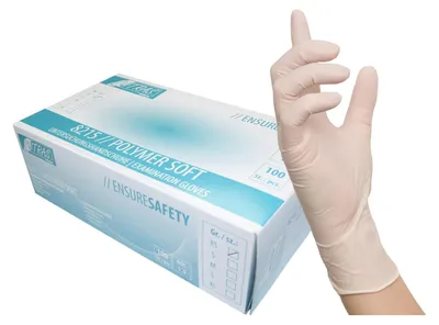 Produktbild von NITRAS POLYMER SOFT, Latex-Einmalhandschuhe, weiß, EN 455, Box à 100 Stück Gr.: XL
