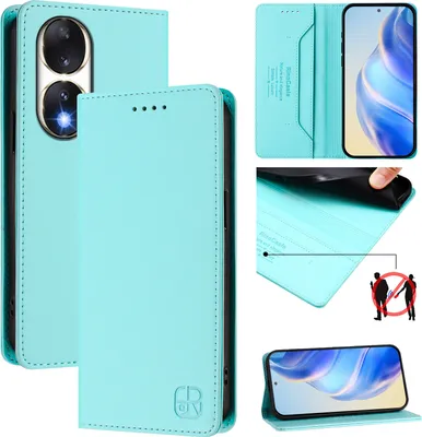 Immagine prodotto di Custodia in pelle per Honor 90, flip case con slot per carte, portafoglio e supporto Turchese
