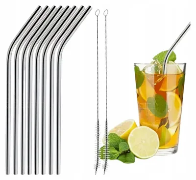Produktbild von 5er Set Edelstahl Trinkhalme 22cm mit 2 Bürsten