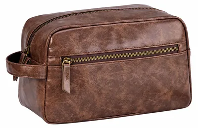 Imagen del producto de INF Neceser de viaje para hombre, bolsa de aseo de viaje de cuero poliuretanocon asa Café oscuro