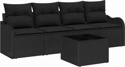 Image de Ensemble de canapés de jardin vidaXL en polyrotin noir