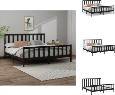 Produktbild von vidaXL Massivholzbett Schwarz Kiefer 200x200 cm -  Betten & Bettgestelle