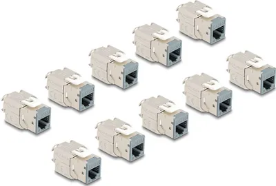 Produktbild von DeLOCK Keystone Modul RJ45 Buchse zu LSA Cat.6A werkzeugfrei grau Set 10 Stück, Flach, Grau, RJ-45, LSA, Weiblich, Weiblich