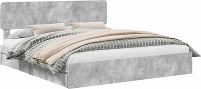 Image de vidaXL Lit de rangement Béton Gris 200 x 200 cm Bois composite