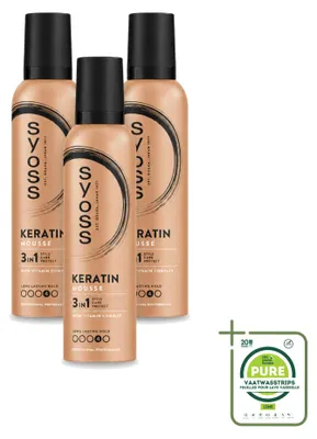 Zdjęcie produktu dla 3 sztuki pianki do włosów Syoss Keratin - 250 ml - opakowanie zbiorcze