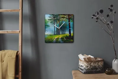 Produktbild von Coloray Hodiny Unikátní 30x30 cm  Tiché hodiny Pro obývací pokoj a kuchyň Nástěnné hodiny Plátno Bílé ručičky hodin - Příroda lesních stromů