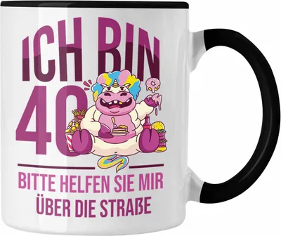 Produktbild von Trendation - Lustige Tasse zum 40. Geburtstag - Geschenkidee für Frauen Einhorn 40er Geburtstag (Schwarz)