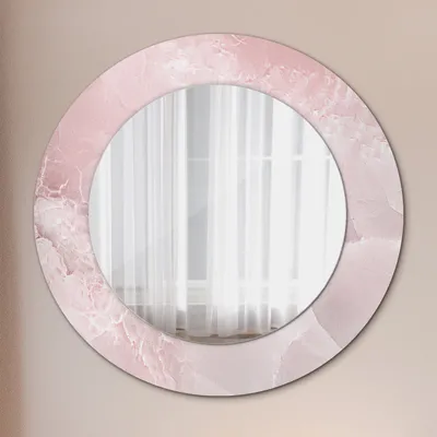 Produktbild von Ø60cm Spiegel - Glasrahmen mit Aufdruck - Wandspiegel Schlafzimmer - Rosa Stein