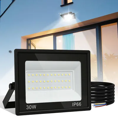 Produktbild von Vigevee LED Strahler Außen 30W, IP66 LED Fluter 120°, Kaltweiß 6000K, 1m Kabel ohne Stecker, 1er Set