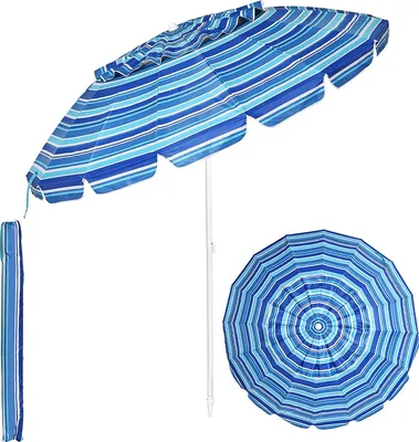 Immagine prodotto di KOMFOTTEU Ombrellone da spiaggia 243 cm, ombrellone da giardino per protezione dal sole, ombrellone da spiaggia pieghevole e leggero, ombrellone da balcone con borsa per il trasporto, ombrellone da terrazza per esterni