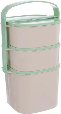 Produktbild von Orion | Lunchbox - 3-stufig - 2l + 2x1,15 l - Beige/Grün - Praktisch für Camping - Stapelbar - Lebensmittelbehälter