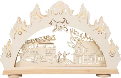 Produktbild von Saico Lichterbogen LED 3D Feuerwehr Holz 52 cm warmweiß natur