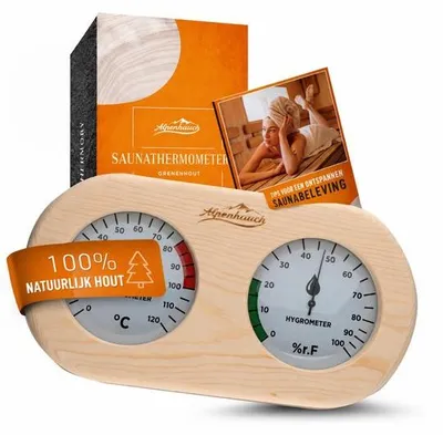 Produktbild von Sauna Thermometer Hygrometer Holz [2in1 Funktion] - Besonders genaues Saunathermometer mit gehärtetem Glas - Automatische Kalibrierung - Edel Sauna Zubehör - Hygrometer Thermometer Sauna