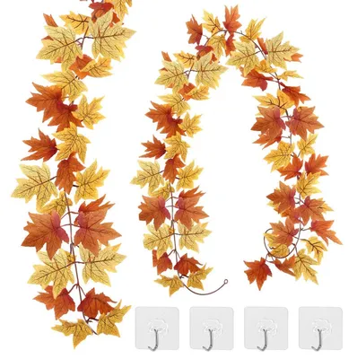 Productafbeelding van Twee herfstguirlandes, elk met 4 haken, 200 cm lang, realistisch ogend, voor feestelijke decoratie