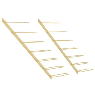 Two wooden wine racks with multiple shelves, shown against a white background.