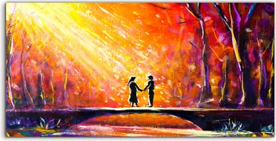 Produktbild von Coloray Acrylbild 100x50  Wandbild Acrylbilder Deko Gemälde Paar Brücke farbenfroh