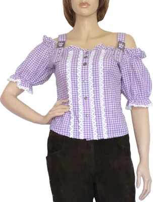 Produktbild von Trachtenbluse Carmenbluse Trachten lederhosen-bluse Trachtenmode LILA kariert, Größe:40