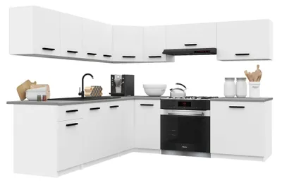 Image de Belini - Coin cuisine moderne ITALIA 7 - Meubles de cuisine 420 cm, blanc mat - Cuisine équipée avec éléments hauts, éléments bas et plans de travail