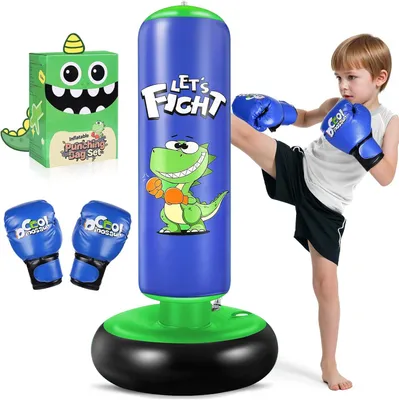Image de Sac de frappe pour enfants, 120 cm, avec gants de boxe, idéal pour le karaté et le taekwondo, pour les enfants de 3 à 8 ans
