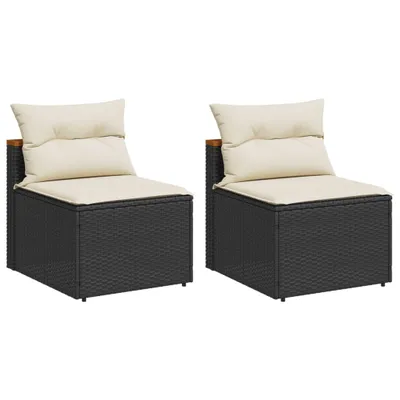 Image de Canapés de jardin sans accoudoirs avec coussins 2 pcs noir