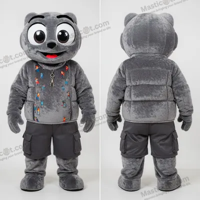 Image de Mascotte MASTICOT Gonflable Humaine en Gris Charbon Dynamique